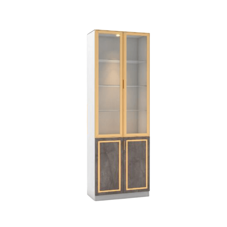 ตู้โชว์กระจก WISDOM DESIGN FURNITURE รุ่น GS-801 80 ซม. สีขาว/บราวน์มาร์เบิ้ล